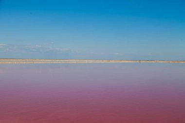 Mavi gökyüzü manzara arka plan ile pembe Lake