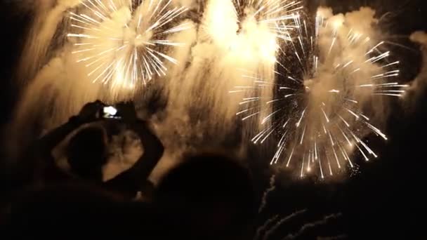 Gyönyörű tűzijátékok néz emberek tűzijáték z — Stock videók