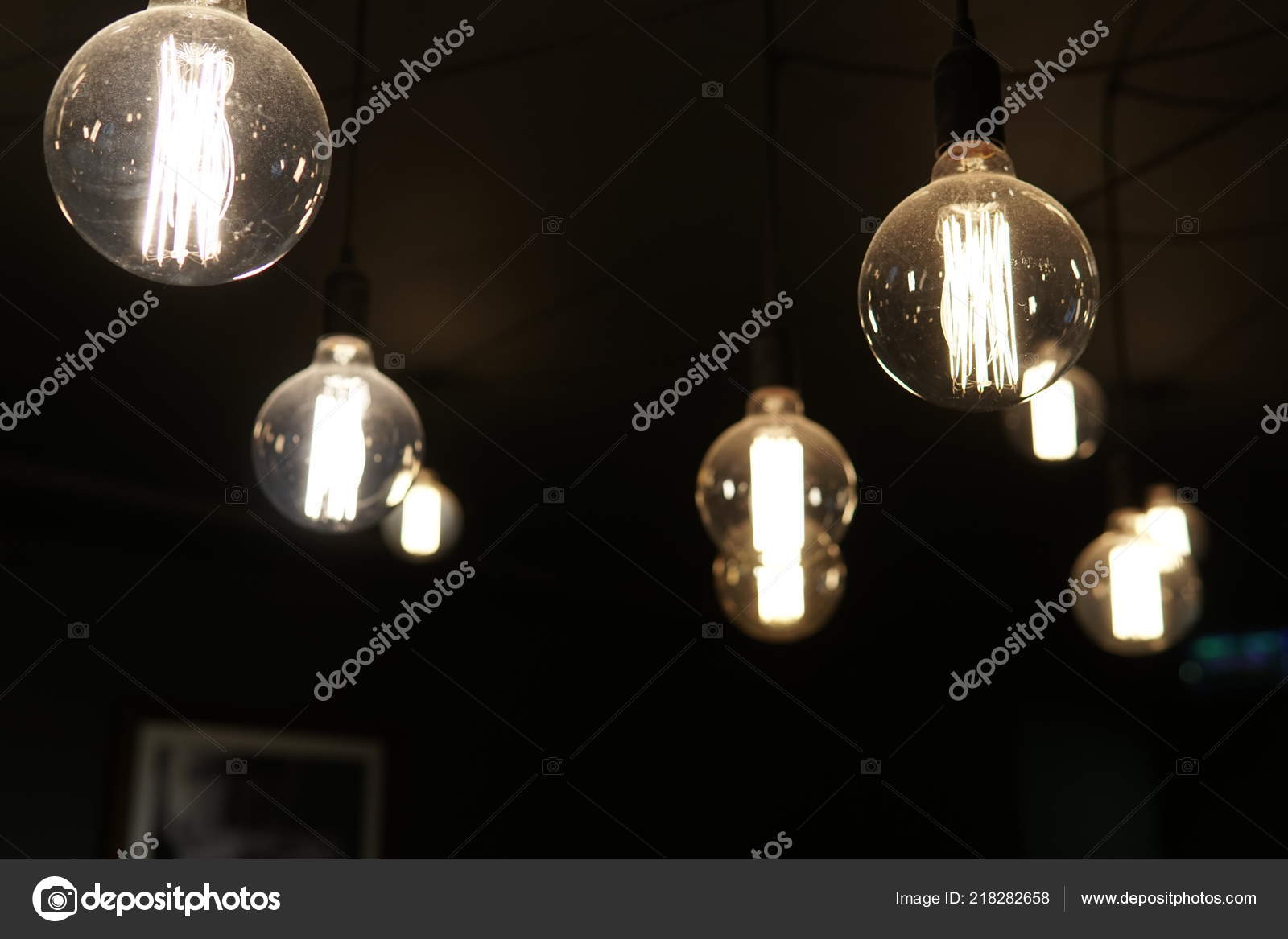 Many Beautiful Lamps Shine In Darkness Illuminated Stock