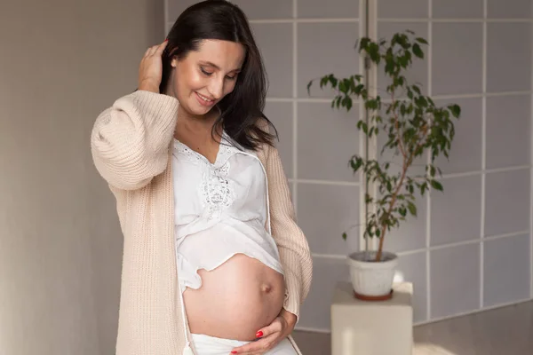 Maman Enceinte Attend Bébé Avant Naissance Agréable — Photo