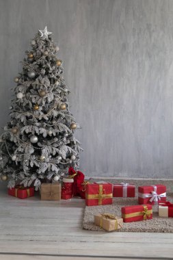 Noel ağacı Kış Yılbaşı dekor hediyeler arka plan