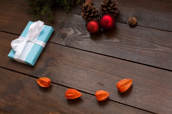 Kerst Nieuwjaar boom achtergrond winter geschenken decor — Stockfoto