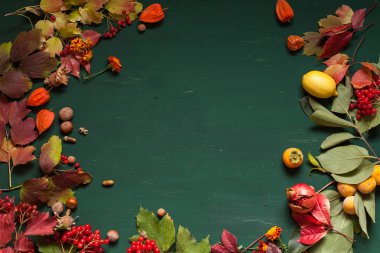 Sonbahar yaprak ve meyve çilek kahvaltı Trabzon hurması