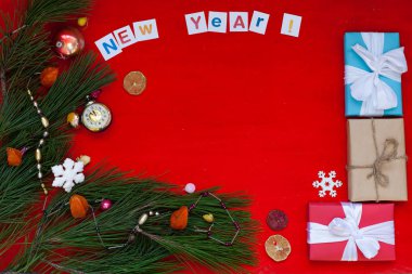 Noel arka plan yeni yıl iğne yapraklı dallar sunar kış kartpostal