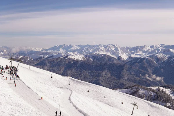 Snow snowboard skiers ski resort mountain landscape — Stock Photo, Image