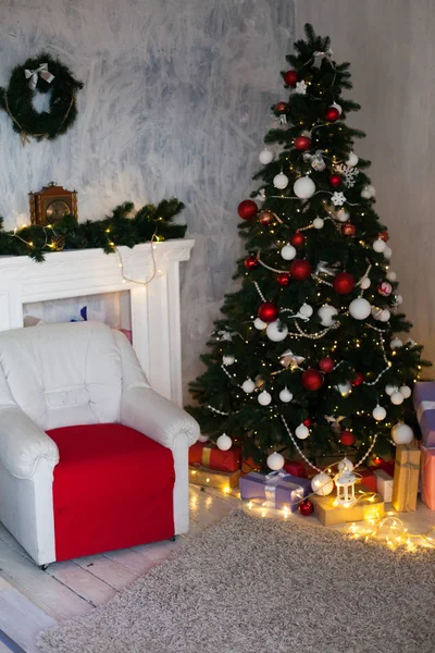 Natale sfondo Albero di Natale nuovo anno regali decorazione vacanza inverno — Foto Stock