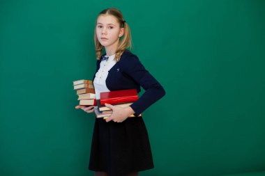 liseli kız bir ders kitapları ile Blackboard, sırasında