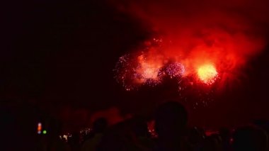 Görüntü. Kadın ve erkek fotoğraf yapma ve havai fişek festivali gösterisi filme