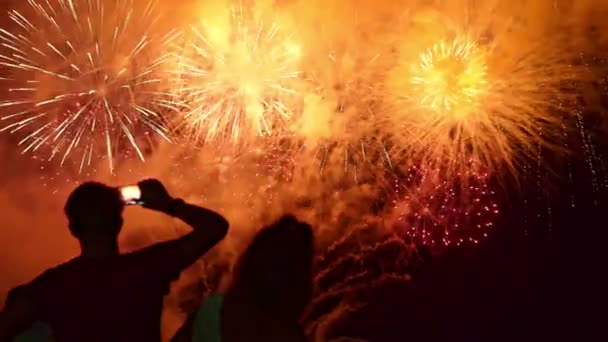 Een groep jonge mensen kijken zomernacht hemel schoonheid. — Stockvideo