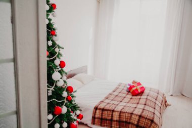Yeni yıl House yatak odası yatak Noel ağacı tatil hediyeler mutluluk