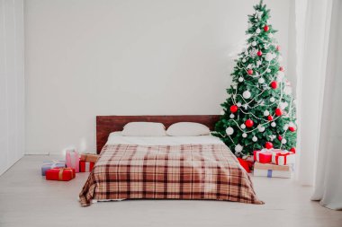 Yeni yıl ağacı tatil hediye Noel dekorasyonu yatak odası