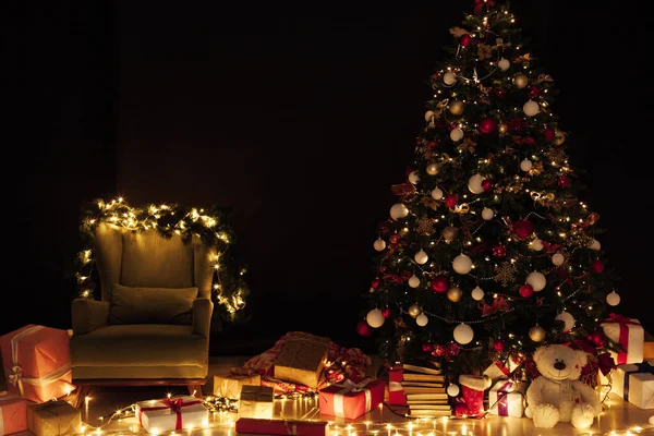 Christmas tree shines lights garlands New Years Eve light