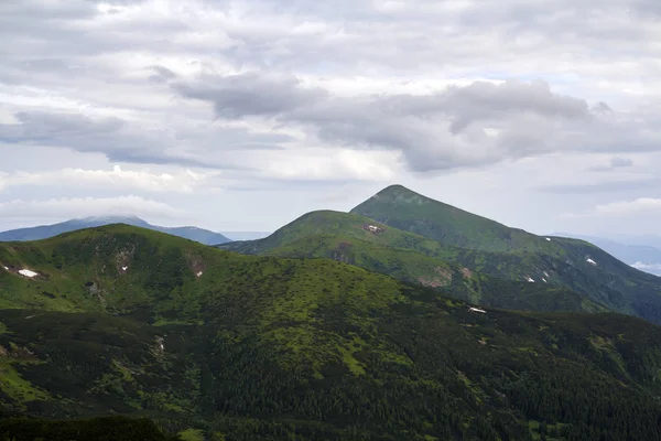 Large Panorama Vallée Ensoleillée Matin Collines Couvertes Forêts Montagnes Brumeuses — Photo