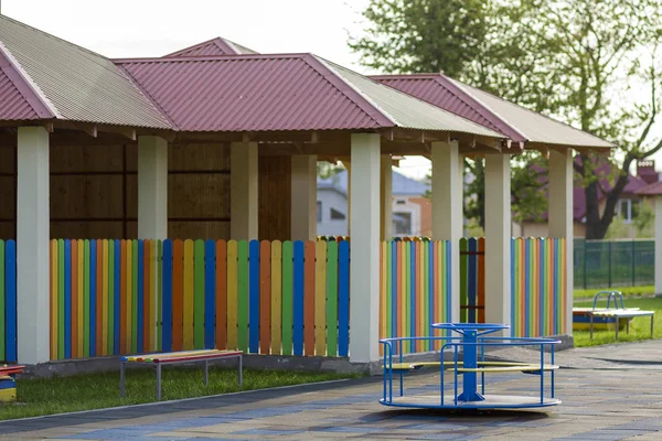 Beautiful New Modern Playground Kindergarten Soft Pavement Bright New Multicolored — Stock Photo, Image