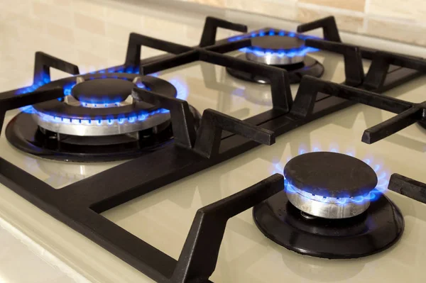 Крупним Планом Знімок Синього Вогню Домашньої Кухонної Плити Газова Плита — стокове фото