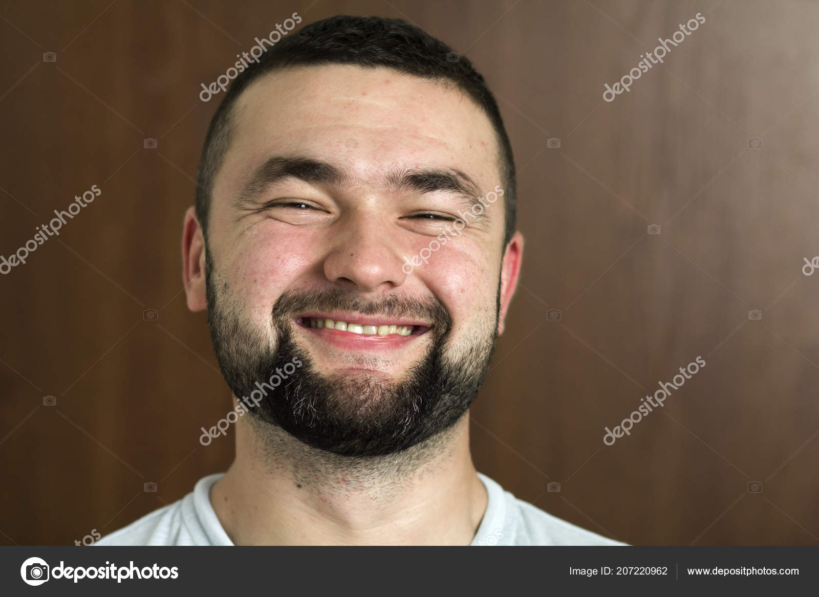 Portrait Handsome Bearded Black Haired Intelligent Modern Young