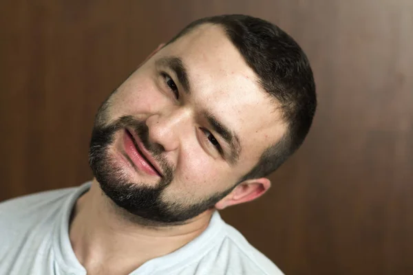 Portrait Handsome Bearded Confident Intelligent Modern Photogenic Young Man Short — Stock Photo, Image