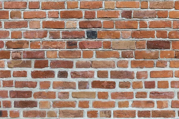 Nahaufnahme Einer Naturbelassenen Alten Verwitterten Rotbraunen Nicht Verputzten Massiven Ziegelwand — Stockfoto