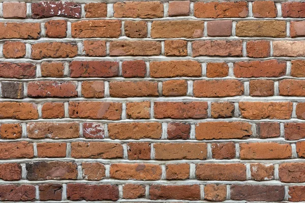 Nahaufnahme Einer Naturbelassenen Alten Verwitterten Rotbraunen Nicht Verputzten Massiven Ziegelwand — Stockfoto