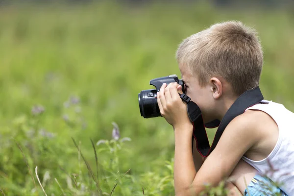 Profil Close Portrait Jeune Blond Mignon Beau Garçon Enfant Avec — Photo