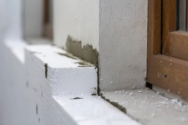 Detalhe Close Parede Casa Rebocada Com Isolamento Isopor Rígido Tecnologia — Fotografia de Stock