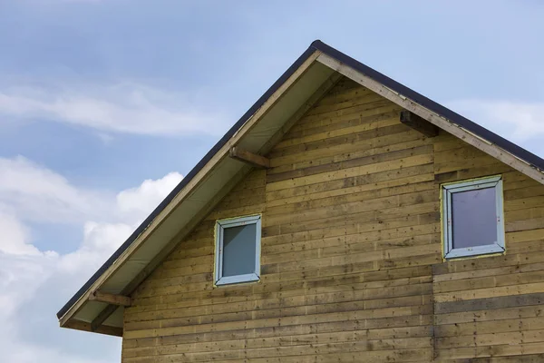 Dettaglio Primo Piano Nuova Casa Top Assi Legno Tavole Con — Foto Stock