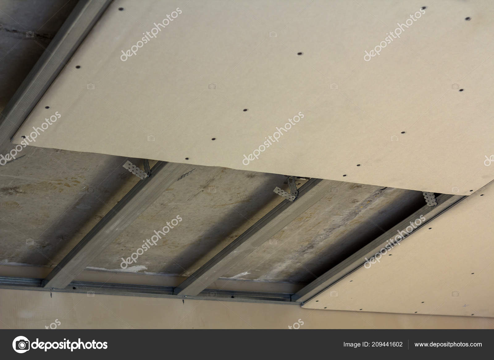 Close Detail Room Construction Suspended Ceiling Drywall