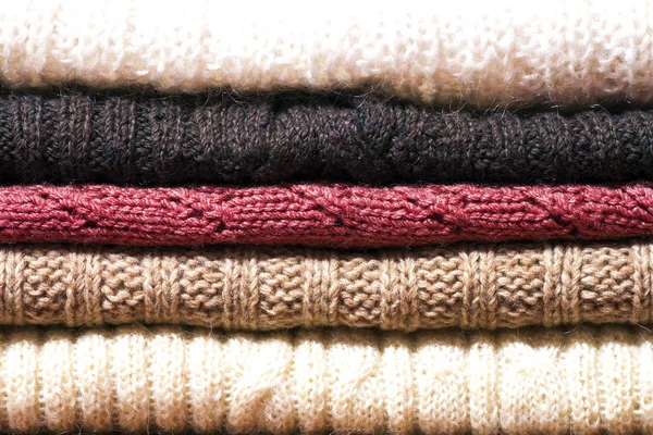 Stack Warm Woolen Cozy Knitted Sweaters — Stock Photo, Image