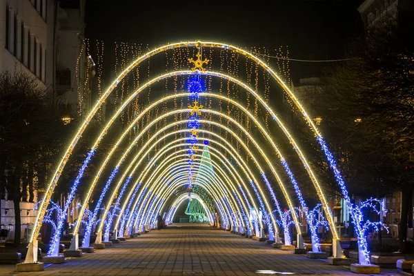 Night View New Year Christmas Decorative Arches Bright Lights Winter — Stock Photo, Image