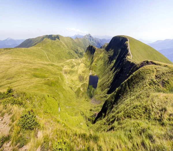 Large Panorama Collines Verdoyantes Montagnes Des Carpates Été — Photo