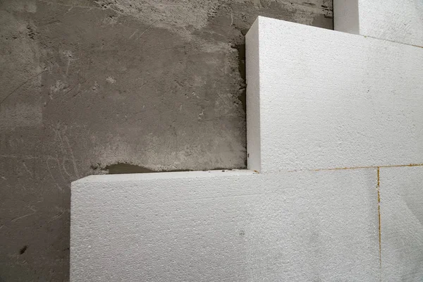 Close Detail Plastered House Wall Rigid Styrofoam Insulation Modern Technology — Stock Photo, Image