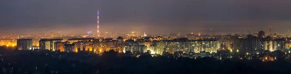 Wide Panorama Aerial Night View Modern Tourist Ivano Frankivsk City — Stock Photo, Image