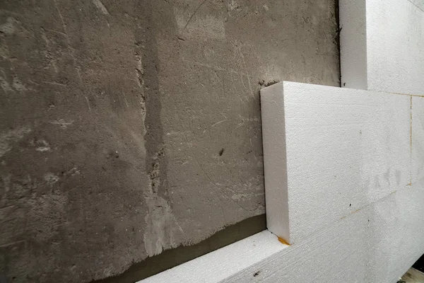 Close Detail Plastered House Wall Rigid Styrofoam Insulation Modern Technology — Stock Photo, Image