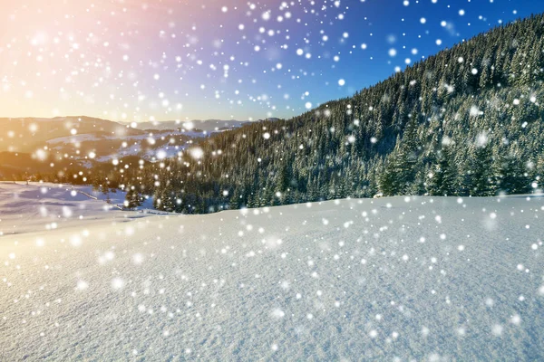 Winter Kerst Landschap Van Vallei Frosty Zonnige Dag Bedekt Met — Stockfoto