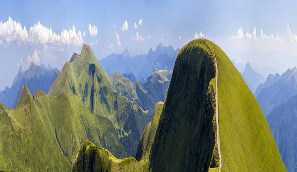 Panorama Des Collines Verdoyantes Dans Les Montagnes Été Avec Route — Photo