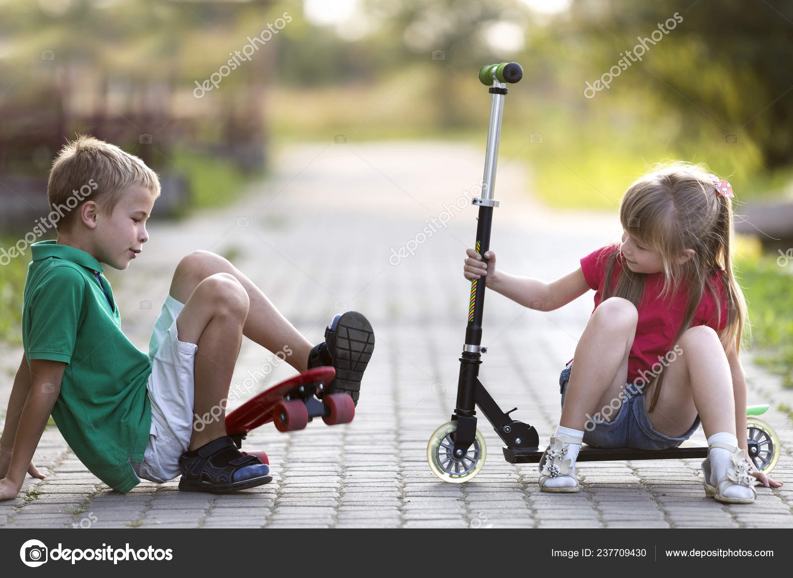 Two Cute Happy Funny Laughing Young Children Brother Sister Having