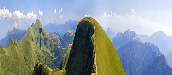 Panorama Verdi Colline Nelle Montagne Estive Con Strada Sterrata Viaggiare — Foto Stock