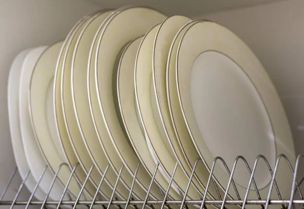 Dish Drying Metal Rack Big Nice White Light Yellow Clean — Stock Photo, Image