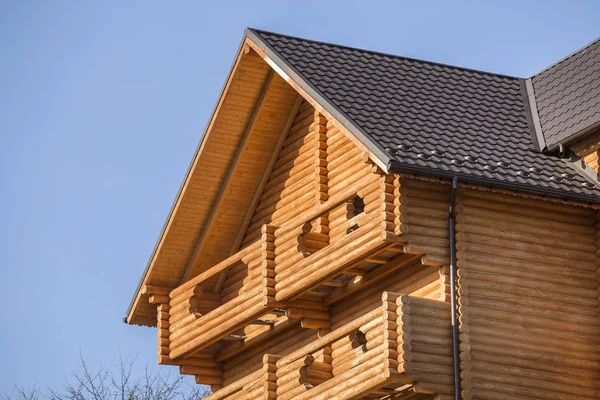 Detalle Cerca Nueva Casa Campo Ecológica Cálida Madera Moderna Con —  Fotos de Stock