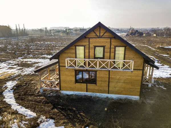 Vue Aérienne Nouvelle Maison Traditionnelle Écologique Bois Chalet Matériaux Naturels — Photo