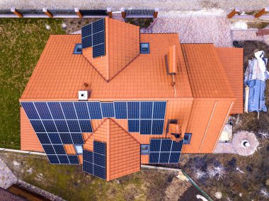Yeni modern konut ev yazlık blu ile hava Üstten Görünüm