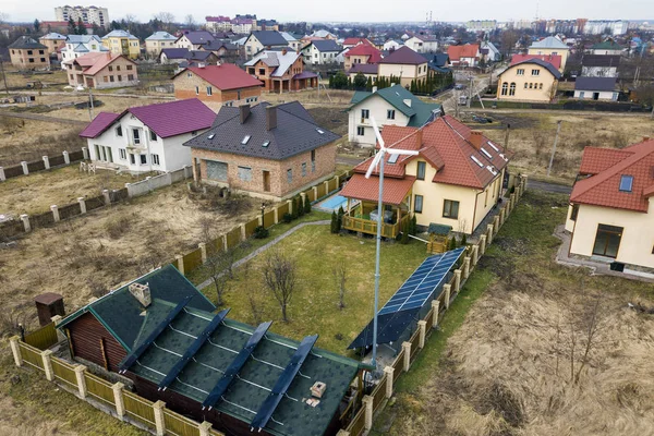 Aerial top view of residential area with new houses with roof so — Stock Photo, Image