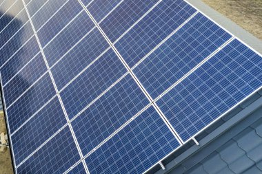 Sistem mavi parlak güneş Fotoğraf volta yakın çekim yüzey panelleri