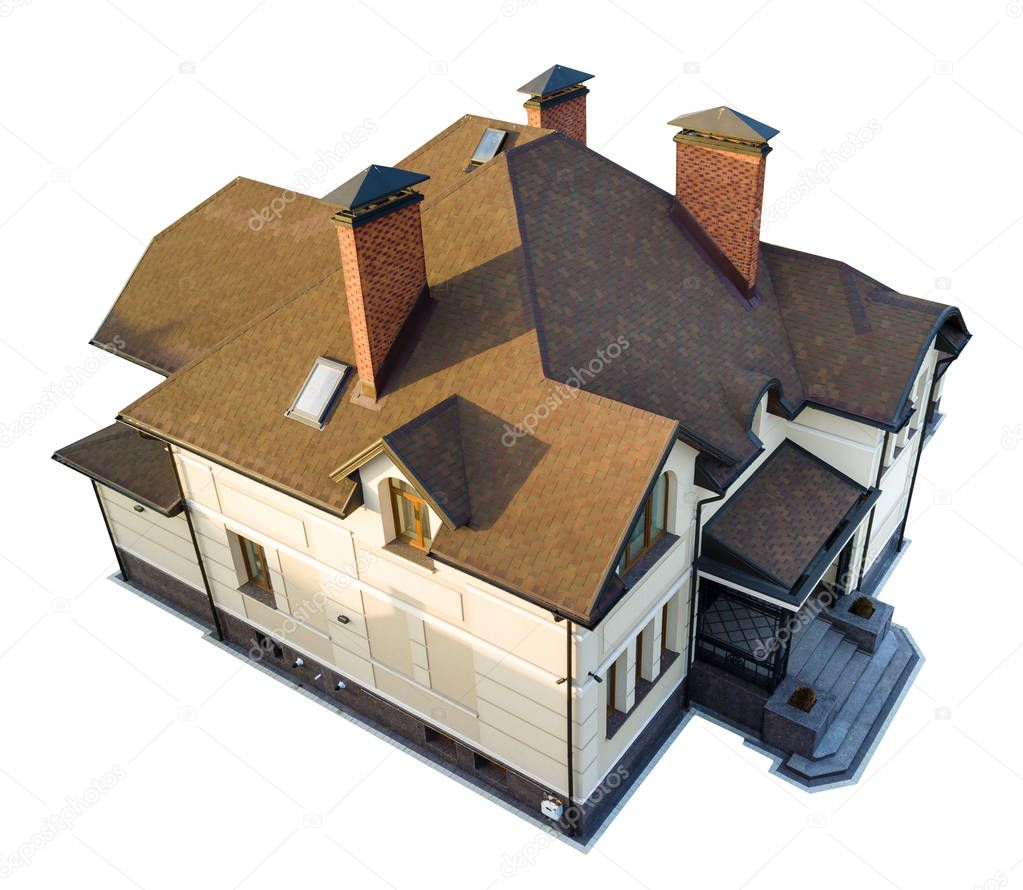 Isolated top view of new residential house cottage with shingle 