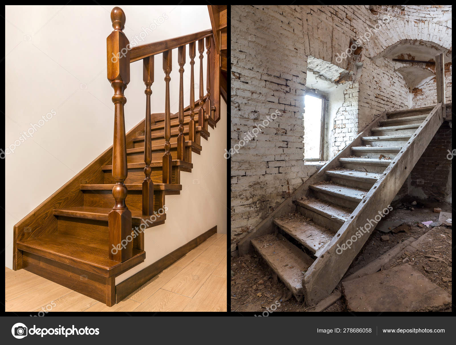 Comparison Of Modern Brown Wooden Oak Staircase With Carved
