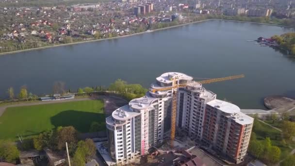 Luchtfoto Van Het Appartementengebouw Aanbouw — Stockvideo