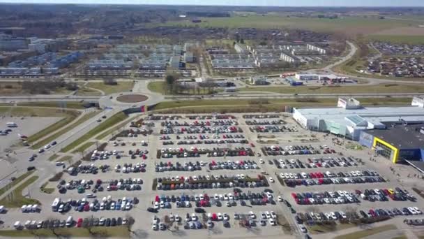 Vista Aérea Superior Muitos Carros Parque Estacionamento Venda Mercado Revendedor — Vídeo de Stock