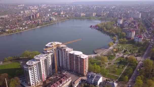 Luchtfoto Van Het Appartementengebouw Aanbouw — Stockvideo