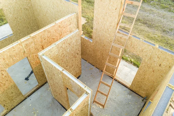 Construction of new and modern modular house. Walls made from co — Stock Photo, Image