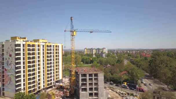 Vista Aérea Del Nuevo Edificio Residencial Construcción — Vídeos de Stock